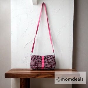 Vera Bradley Frill Collection Mocha Rouge Clutch Crossbody Bag  Bow Pink